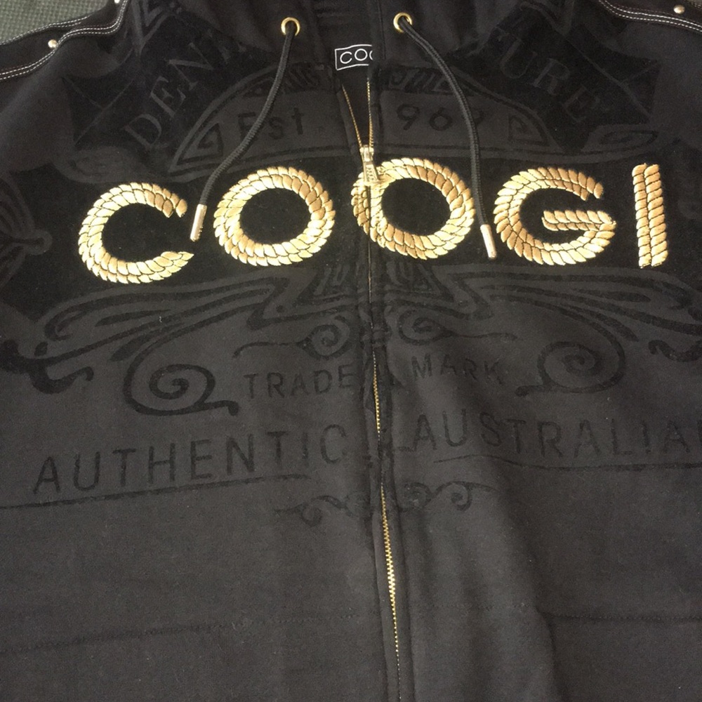 Coogi branded black zip up hoodie jacket